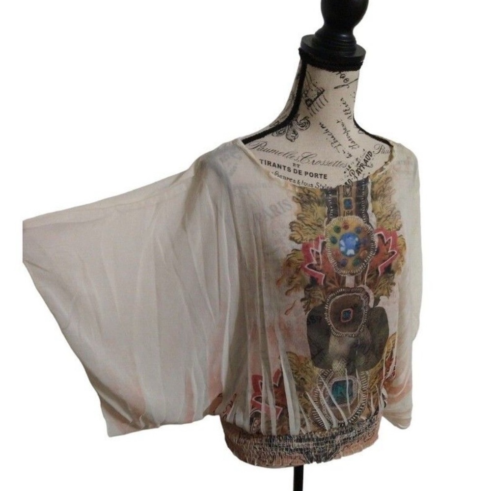 Cleo vintage graphic wide sleeve top Lrg boho sheer y2k Feminine Cottage Core